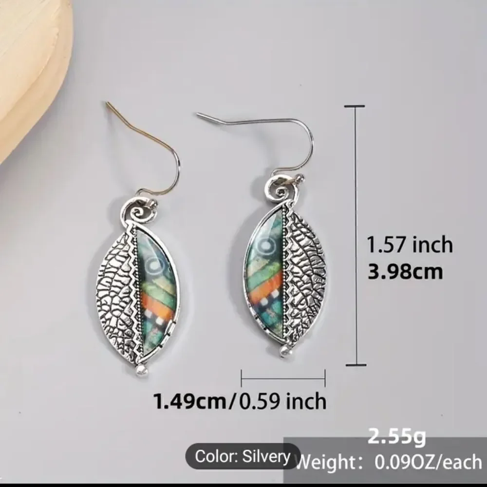 Women's dangle earrings leaf Boho Vintage new e3‎